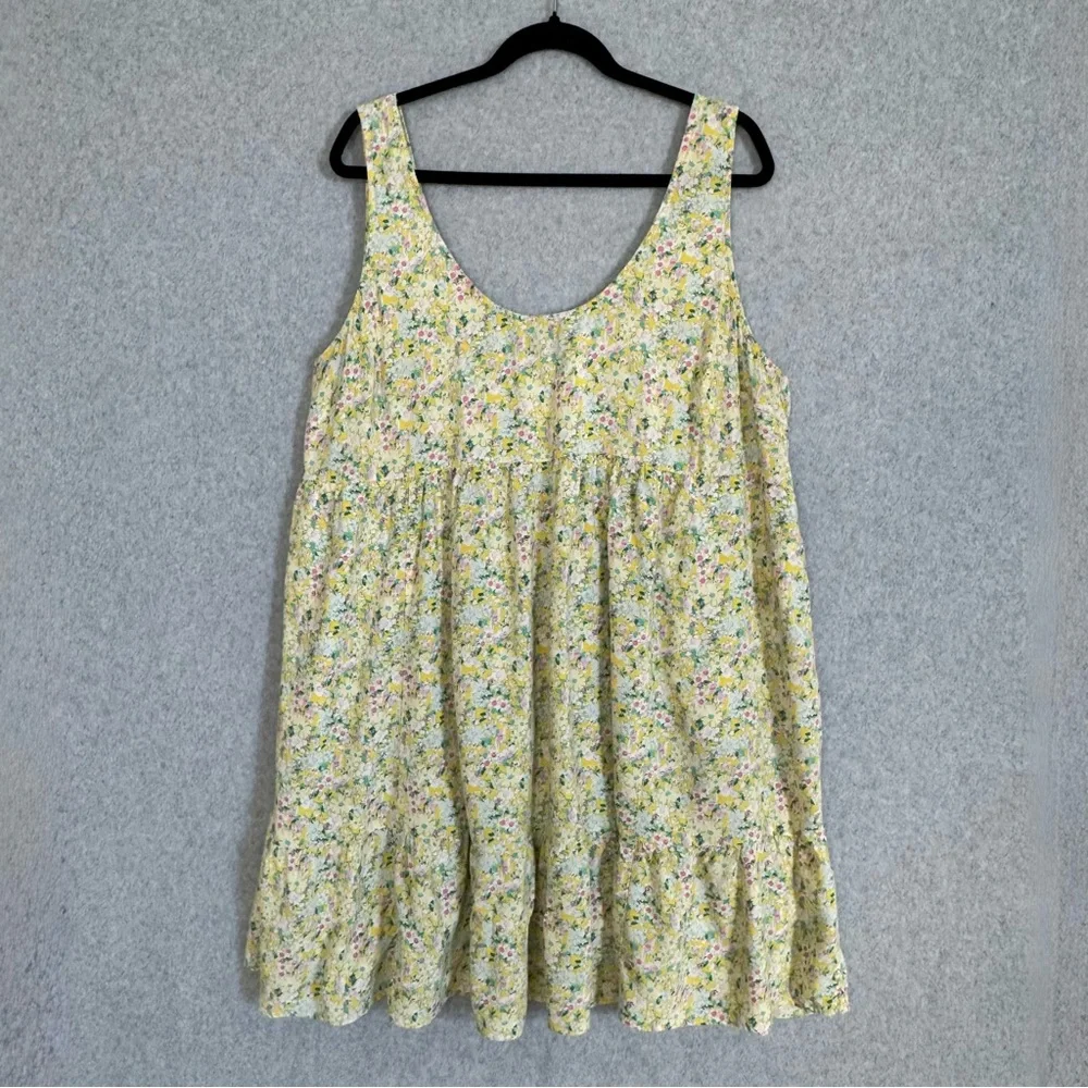 Torrid Yellow Floral Dress Womens 1 1X 14-16 Mini Challis Tiered Sleeveless Tank - Picture 1 of 14
